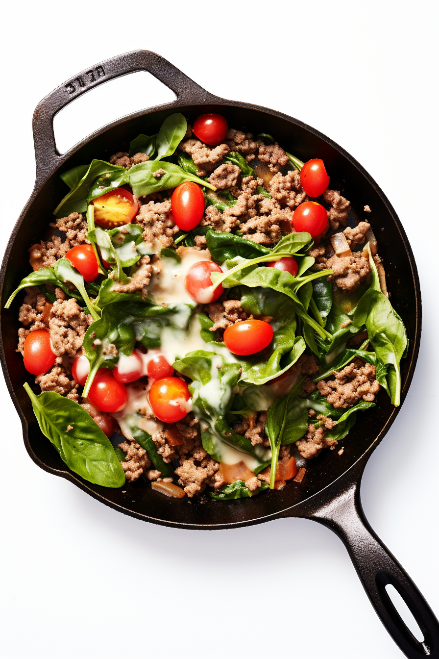 Ingredients for Keto Ground Beef and Spinach Skillet