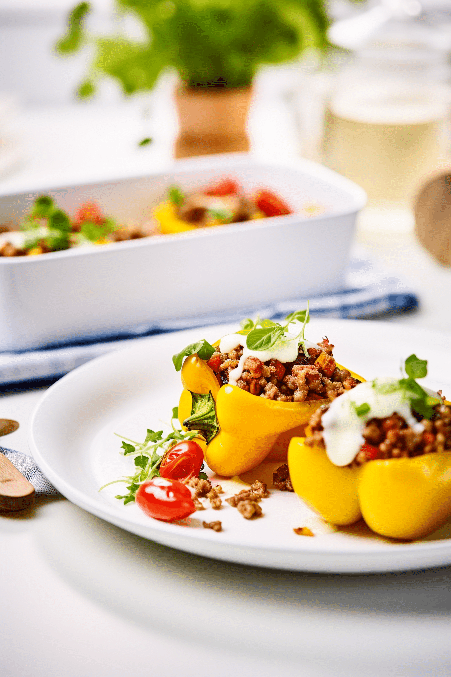 Keto Ground Beef and Walnut Stuffed Peppers Ready to Serve