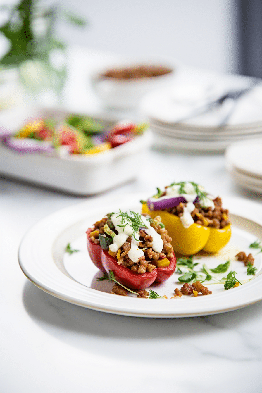 Preparing Keto Ground Beef and Walnut Stuffed Peppers
