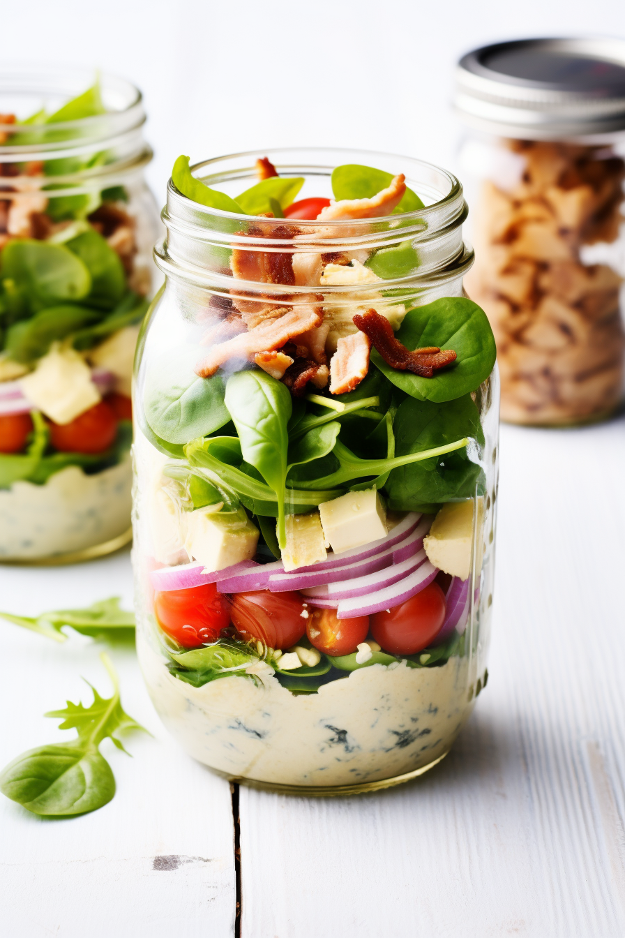 Keto Mason Jar Cobb Salad Preparation