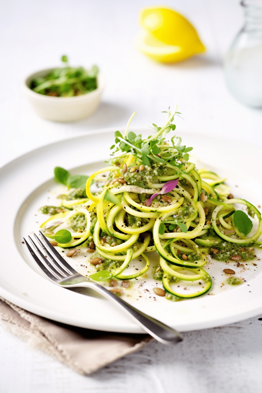 Keto Mint and Pea Zucchini Noodle Salad Preparation