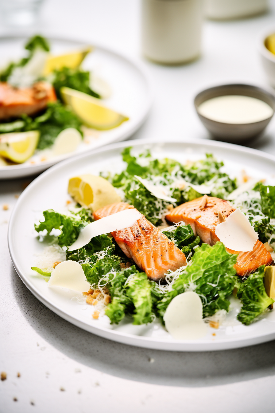Keto Salmon Caesar Salad Plating