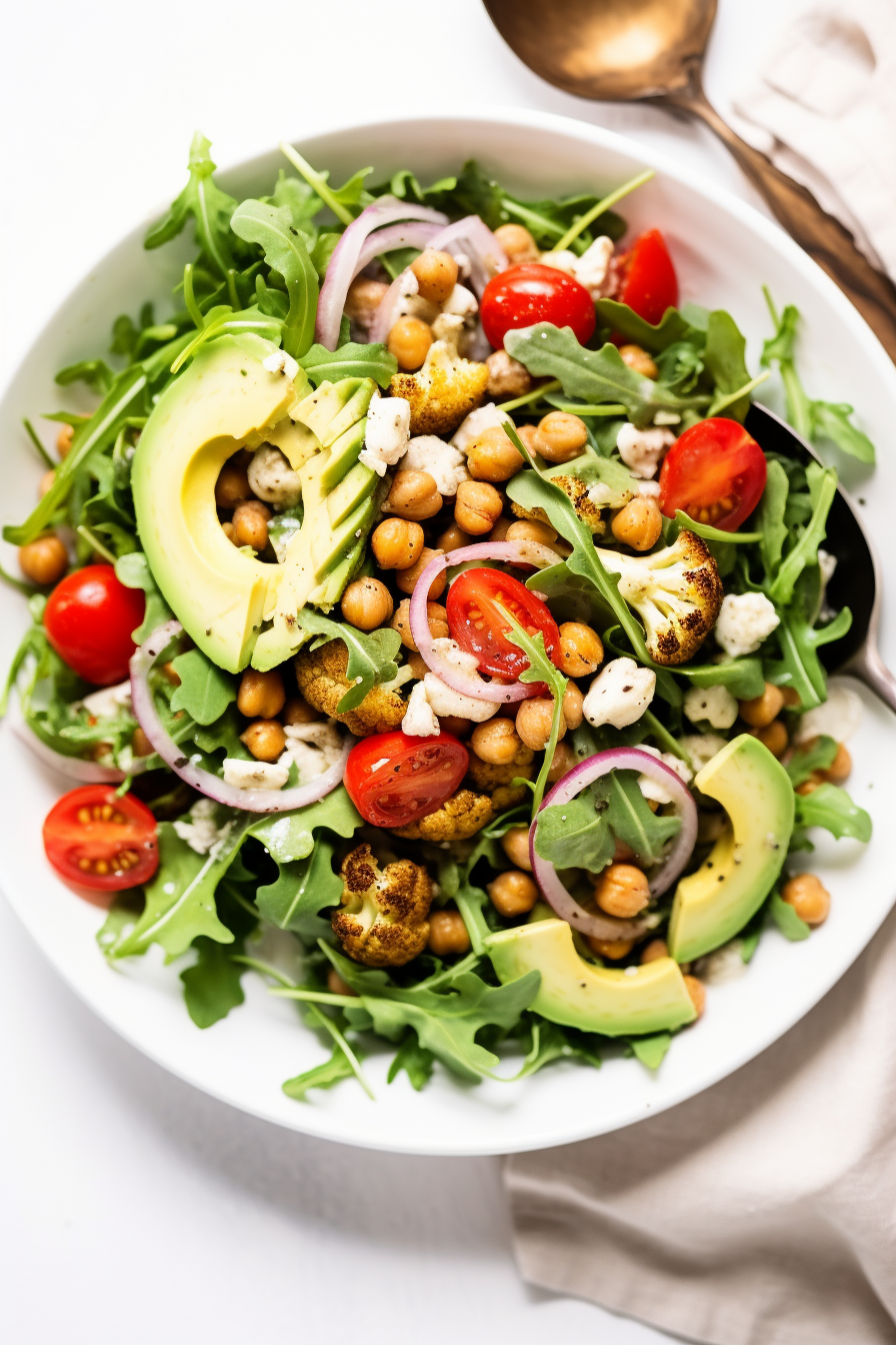 Keto Spicy Cauliflower and Chickpea Salad Preparation