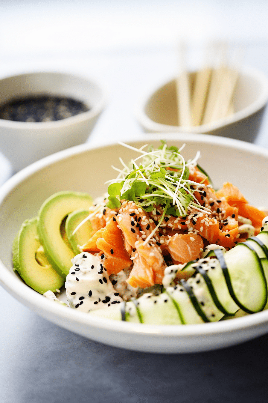 Preparing Keto Spicy Salmon Sushi Roll Bowl