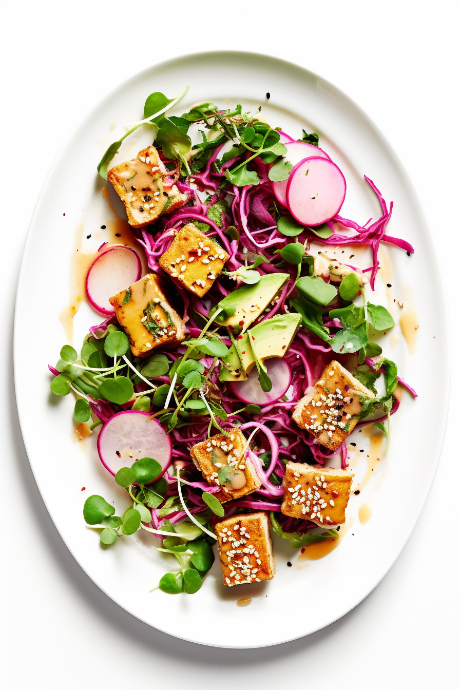 Keto Vegan Ginger Sesame Tofu Bowl Served