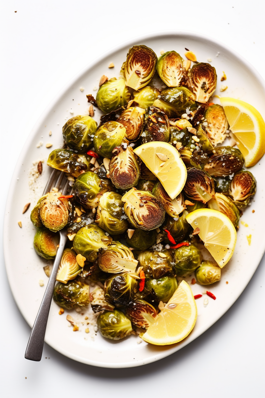 Keto Vegan Lemon Garlic Roasted Brussels Sprouts