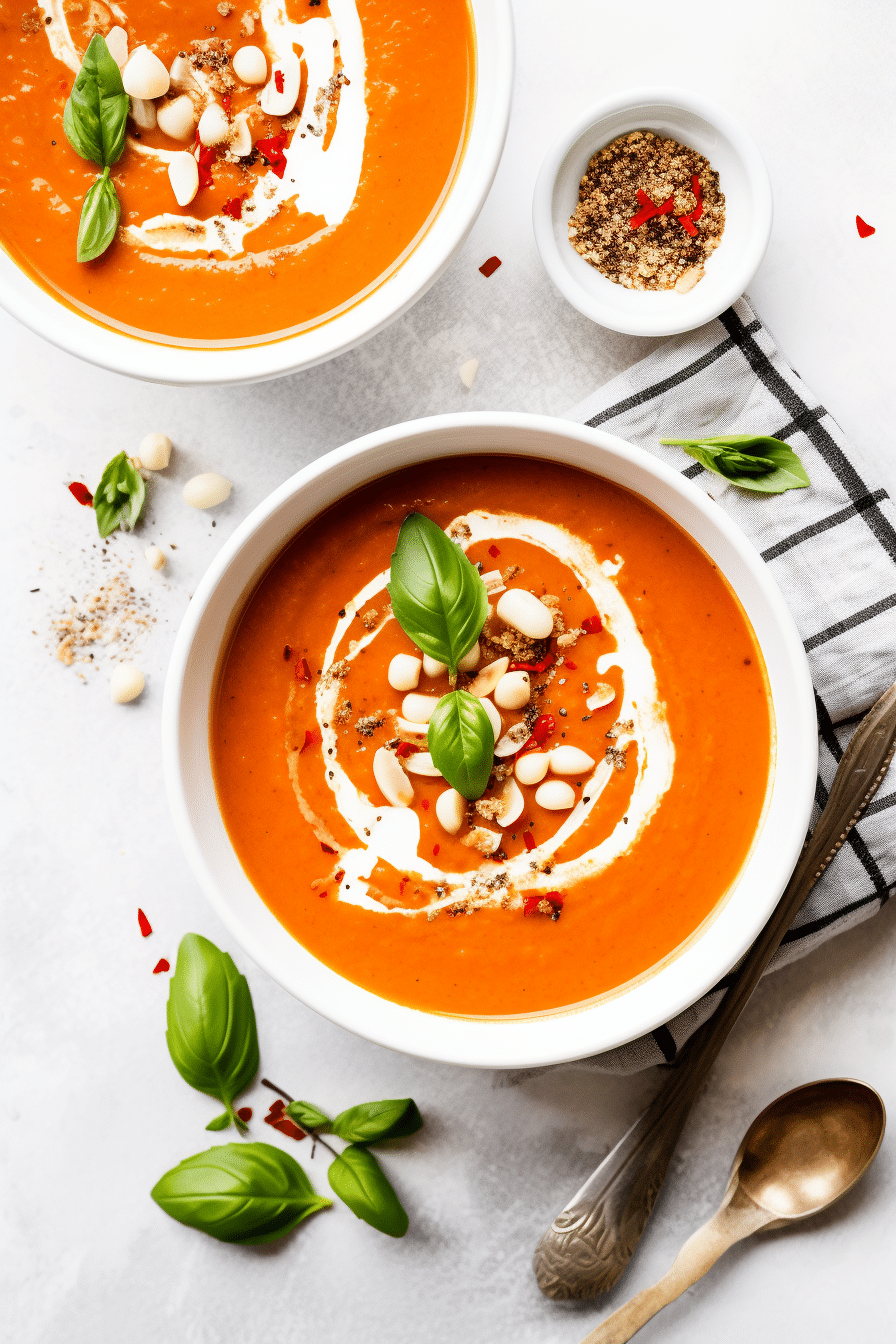 Blending Keto Vegan Roasted Red Pepper and Macadamia Soup