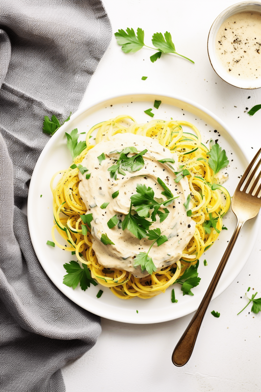 Keto Vegan Spaghetti Squash Alfredo Dish