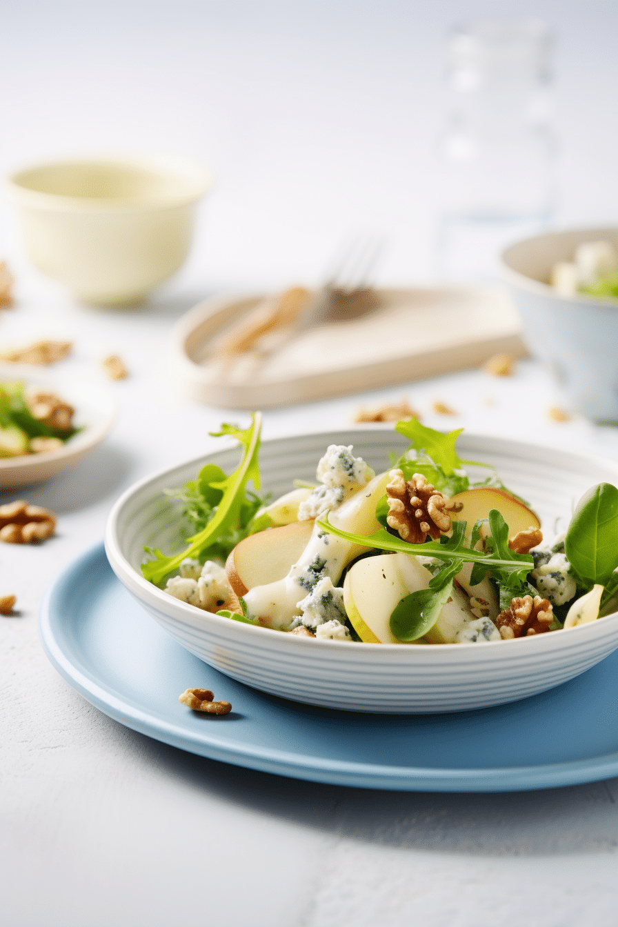 Preparing Keto Walnut and Blue Cheese Salad with Pear