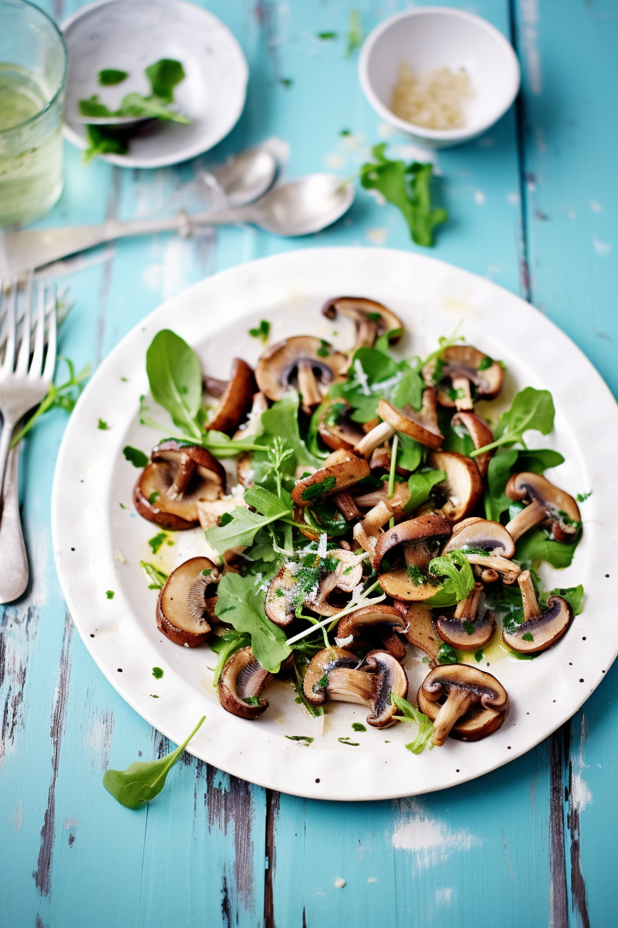 Keto Warm Mushroom and Arugula Salad Preparation