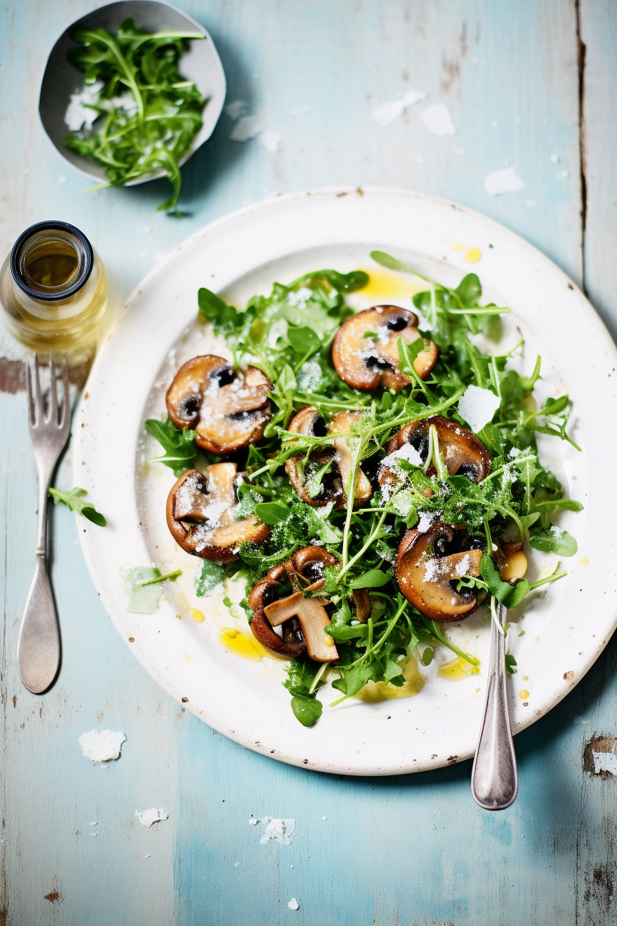 Ingredients for Keto Warm Mushroom and Arugula Salad