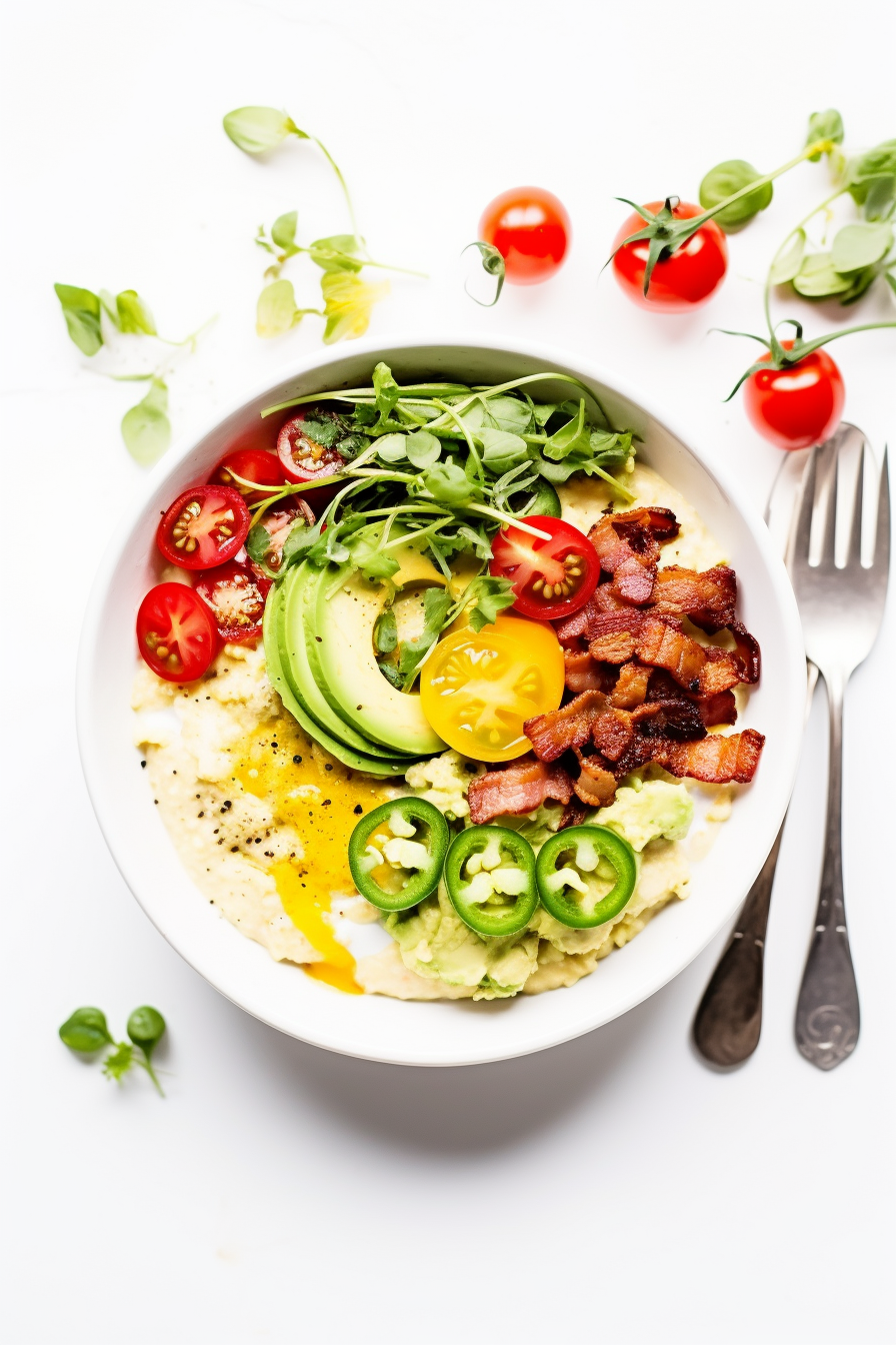 Low-Carb Breakfast Burrito Bowl with Cauliflower Rice