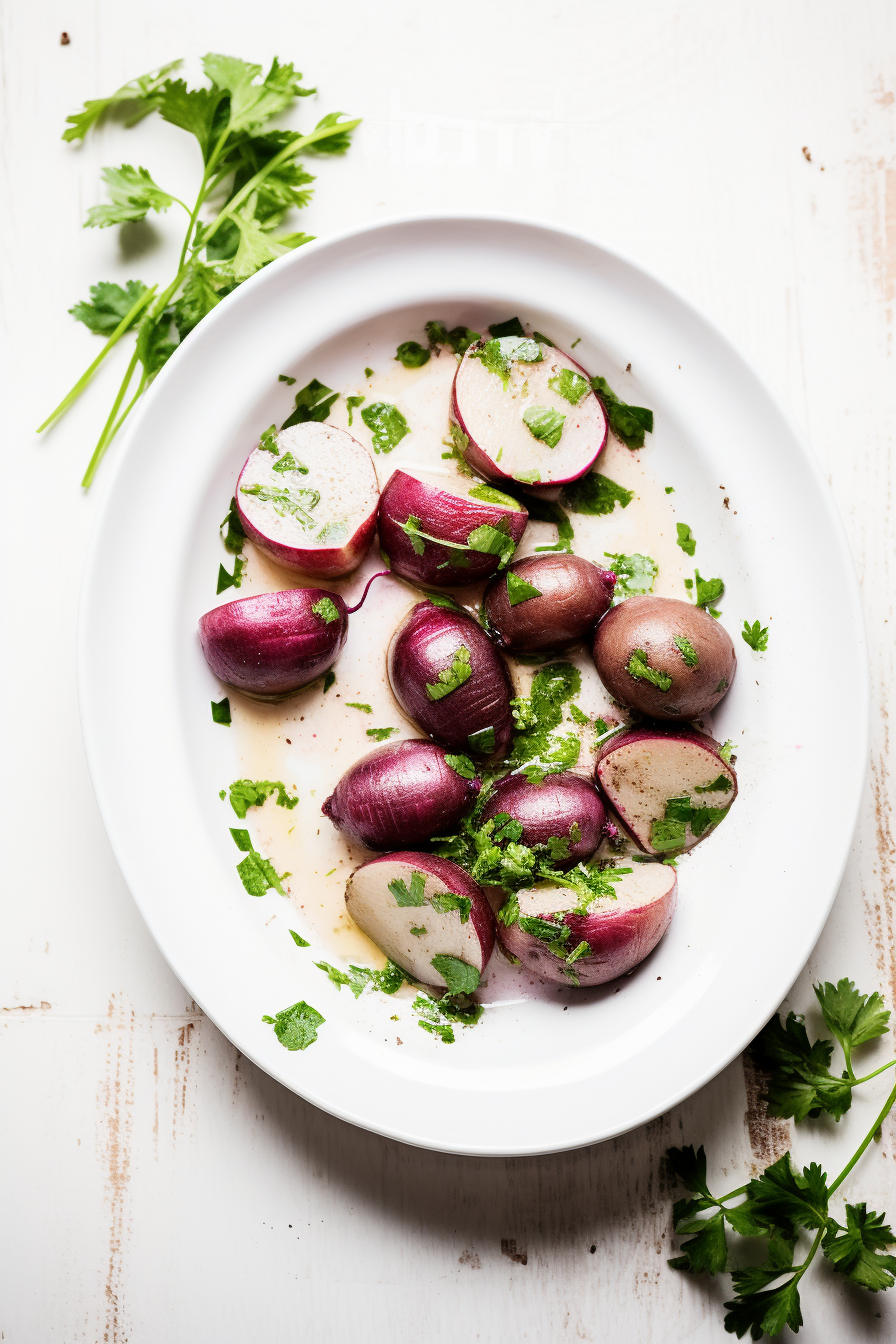 Seasoned Radishes Ready for Roasting