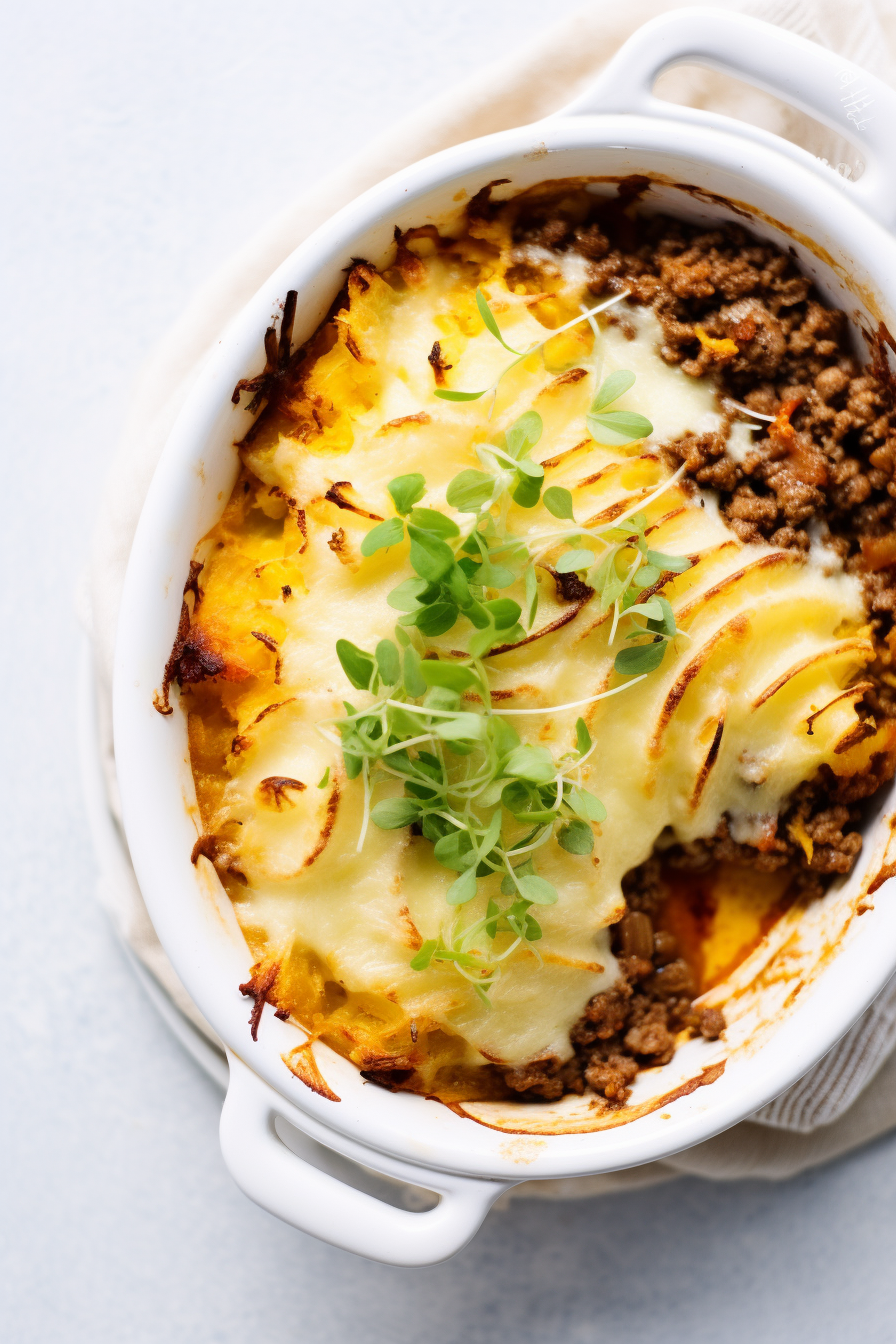 Low-Carb Cottage Pie with a Cheesy Cauliflower Crust