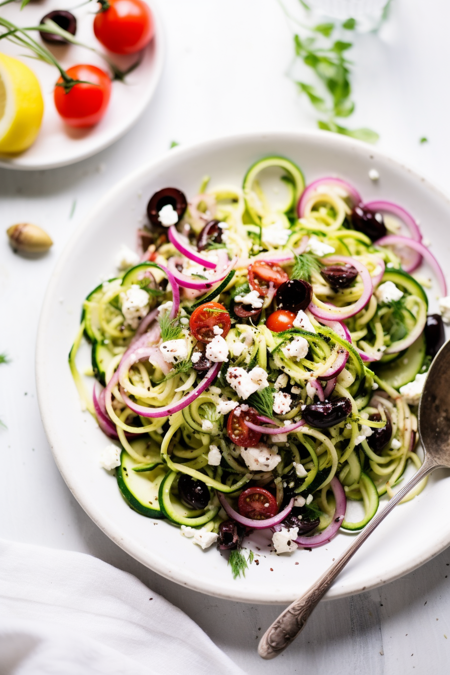 Low-Carb Greek Salad with Zucchini Noodles Preparation