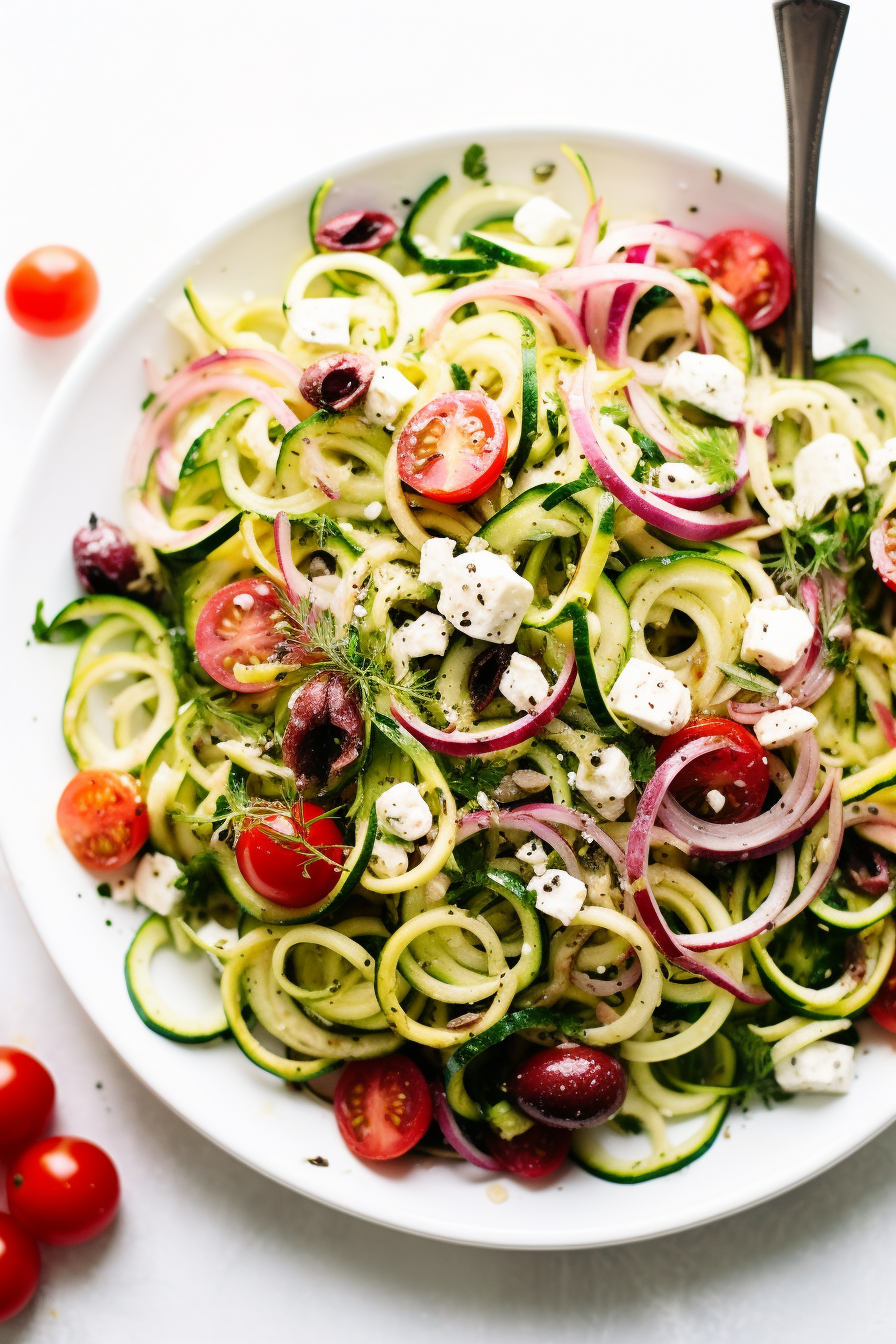 Ingredients for Low-Carb Greek Salad with Zucchini Noodles
