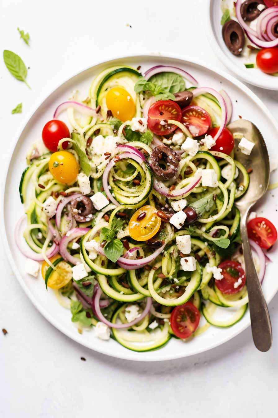 Low-Carb Greek Salad with Zucchini Noodles