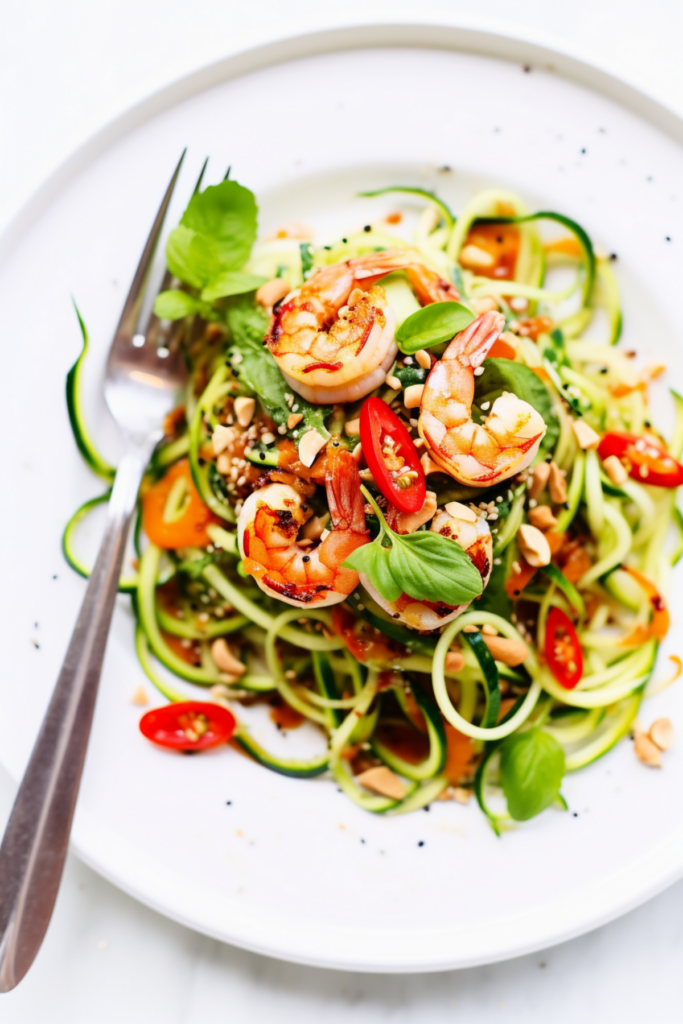 Mouthwatering LowCarb Shrimp and Zoodle Salad with Thai Dressing