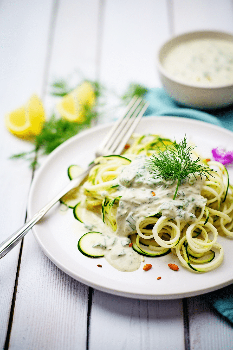 Vegan Keto Cashew Cauliflower Alfredo with Zoodles
