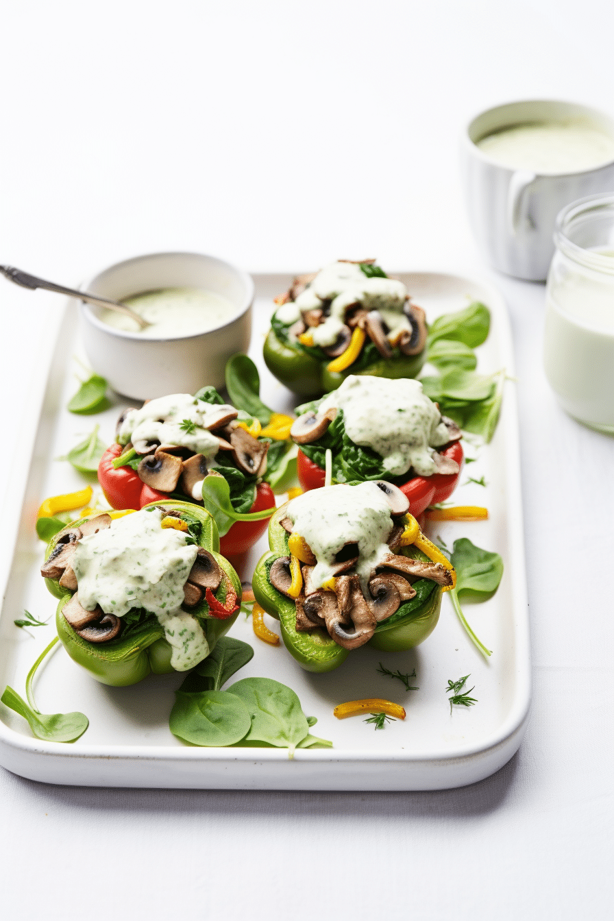 Vegan Keto Mushroom and Spinach Stuffed Bell Peppers