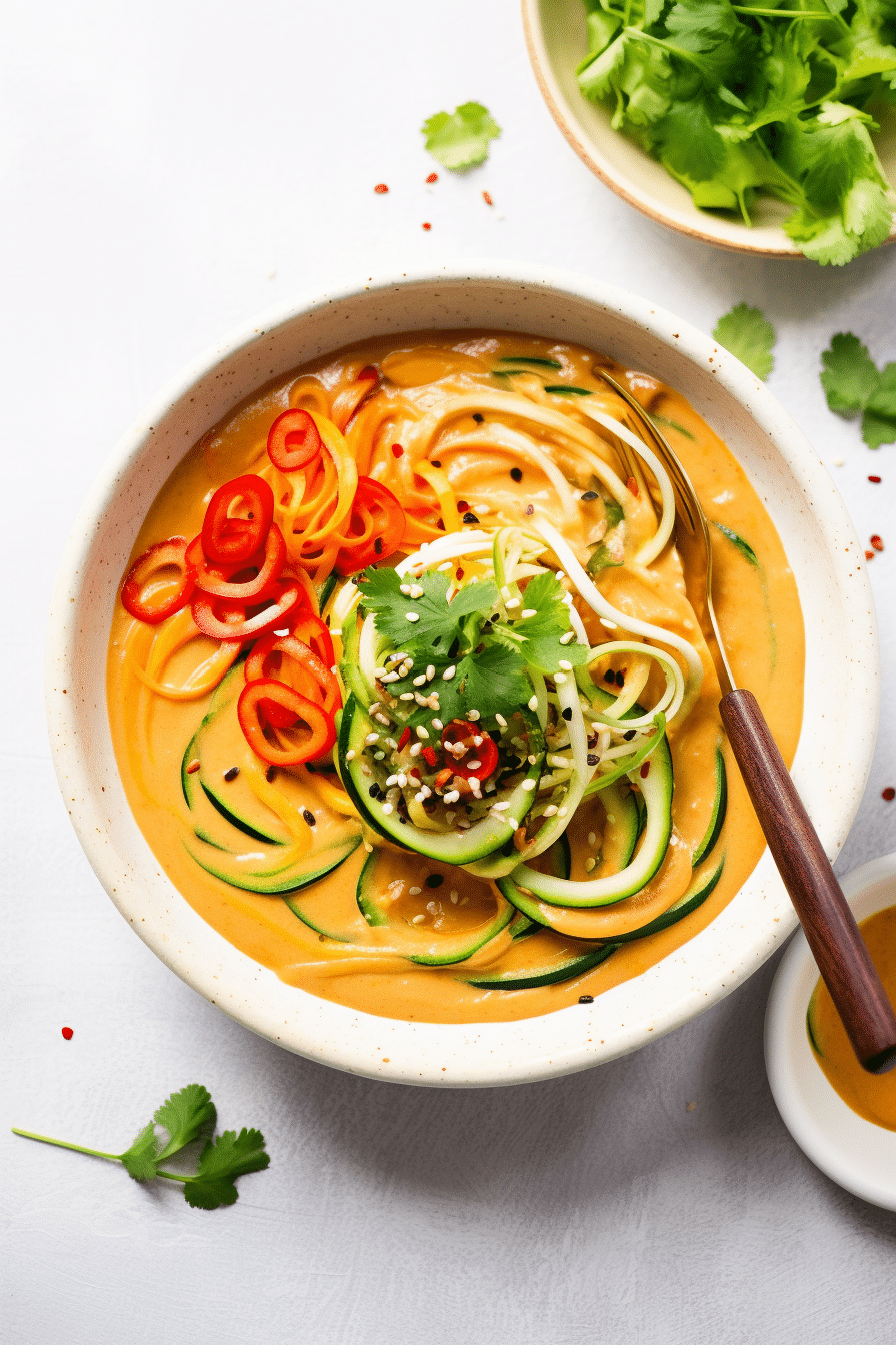 Vegan Keto Spicy Thai Peanut Soup Served