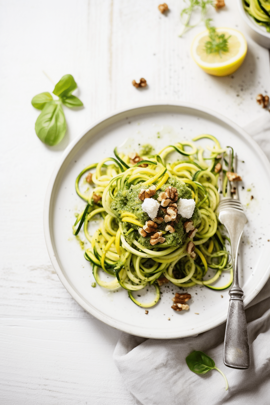 Vegan Keto Zucchini Noodles with Walnut Pesto