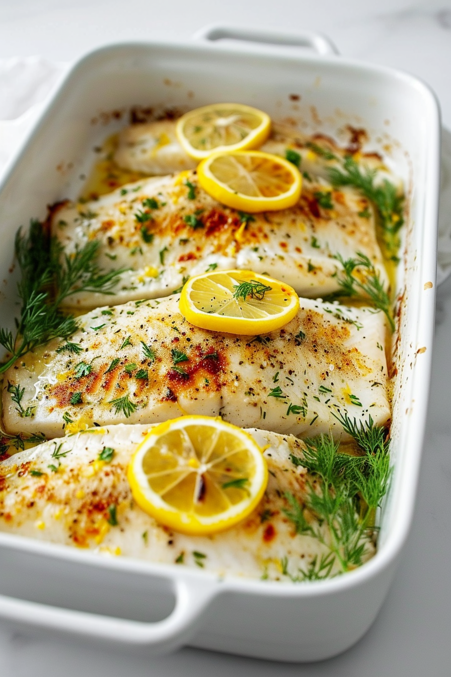 Keto Lemon-Herb Baked Flounder Ready to Serve