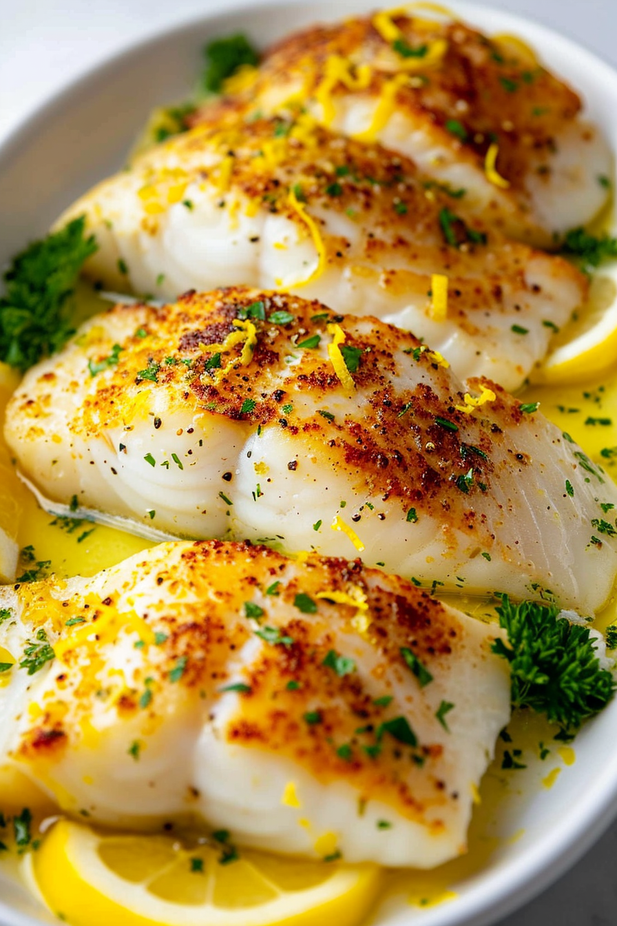Keto Lemon Butter Chilean Sea Bass in Skillet