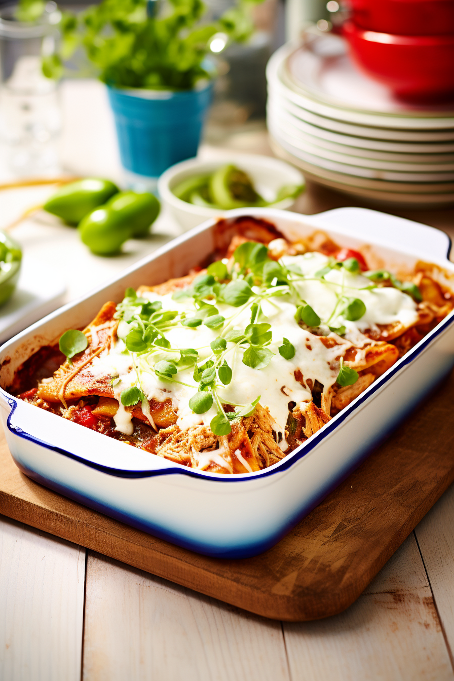 Layering Keto Chicken Enchilada Casserole