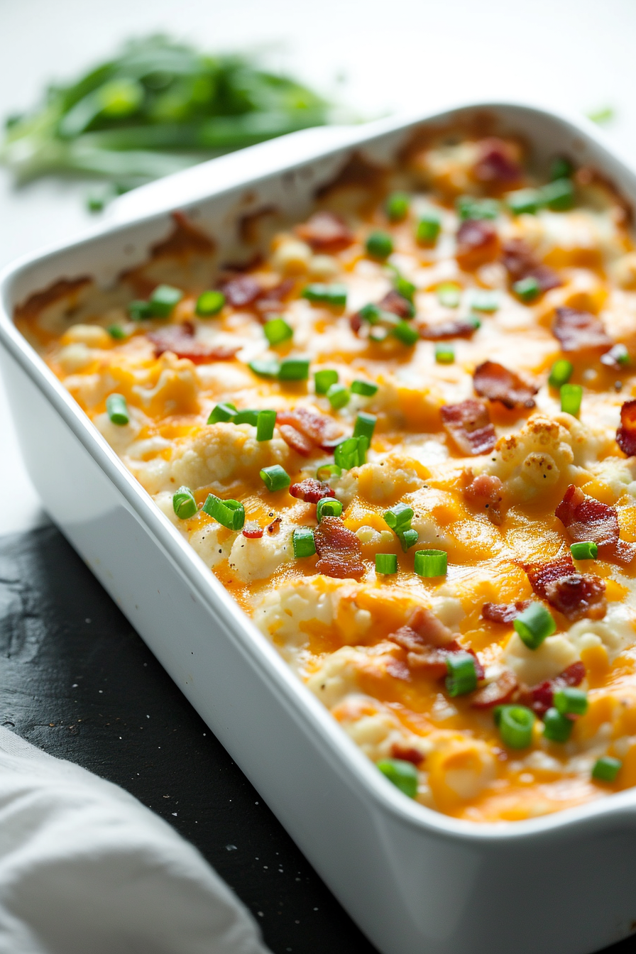 Keto Loaded Cauliflower Casserole in Oven