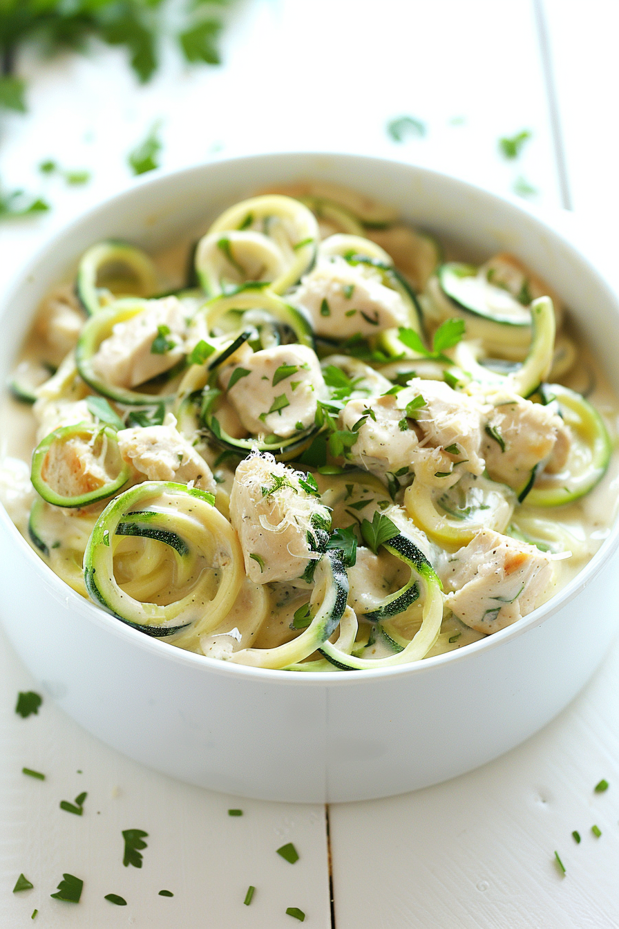 Cooking Chicken and Zucchini Noodle Alfredo