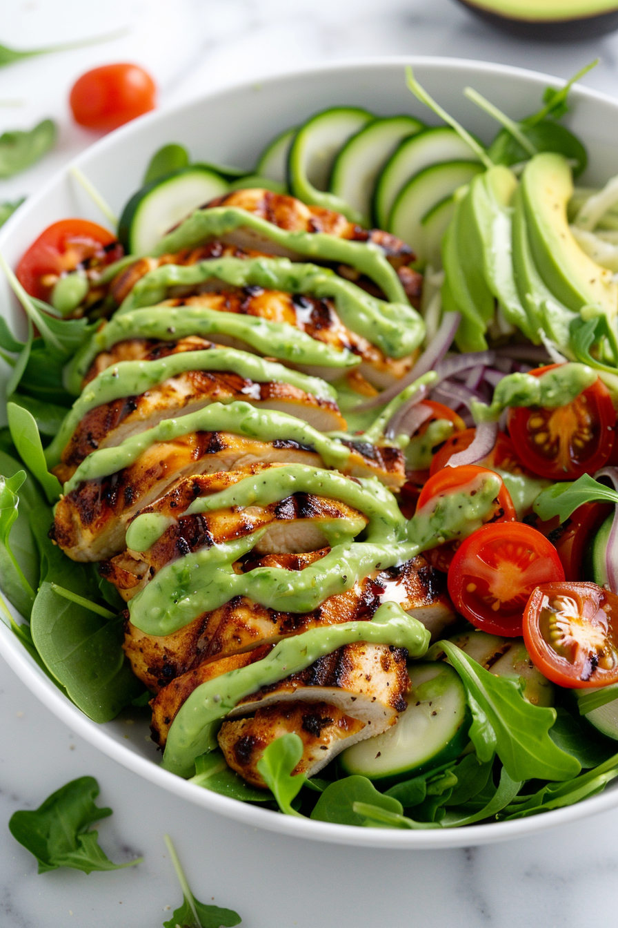 Chicken and Zucchini Salad with Avocado Dressing