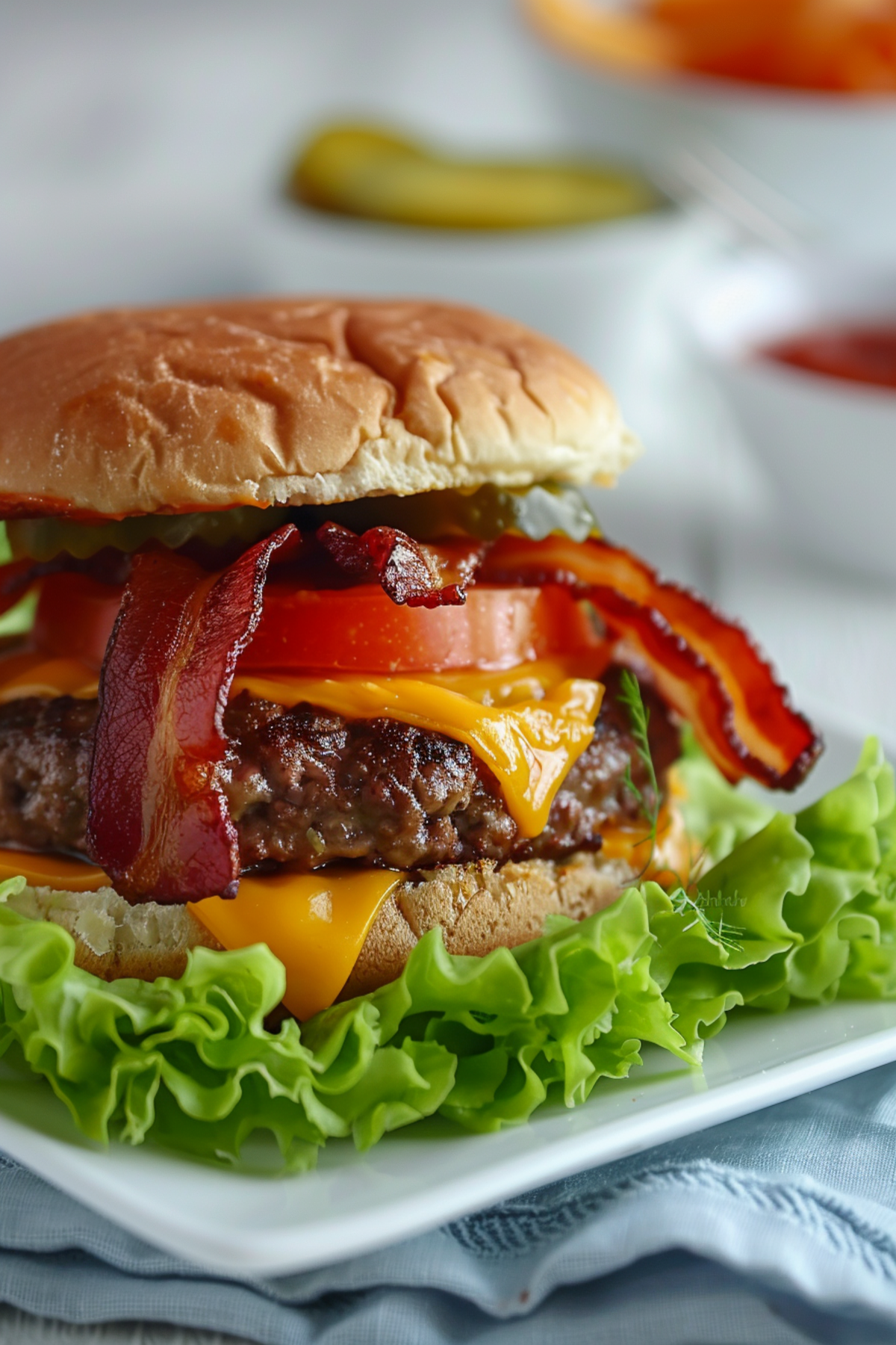 Classic Keto Beef Burgers with Cheese and Bacon_001