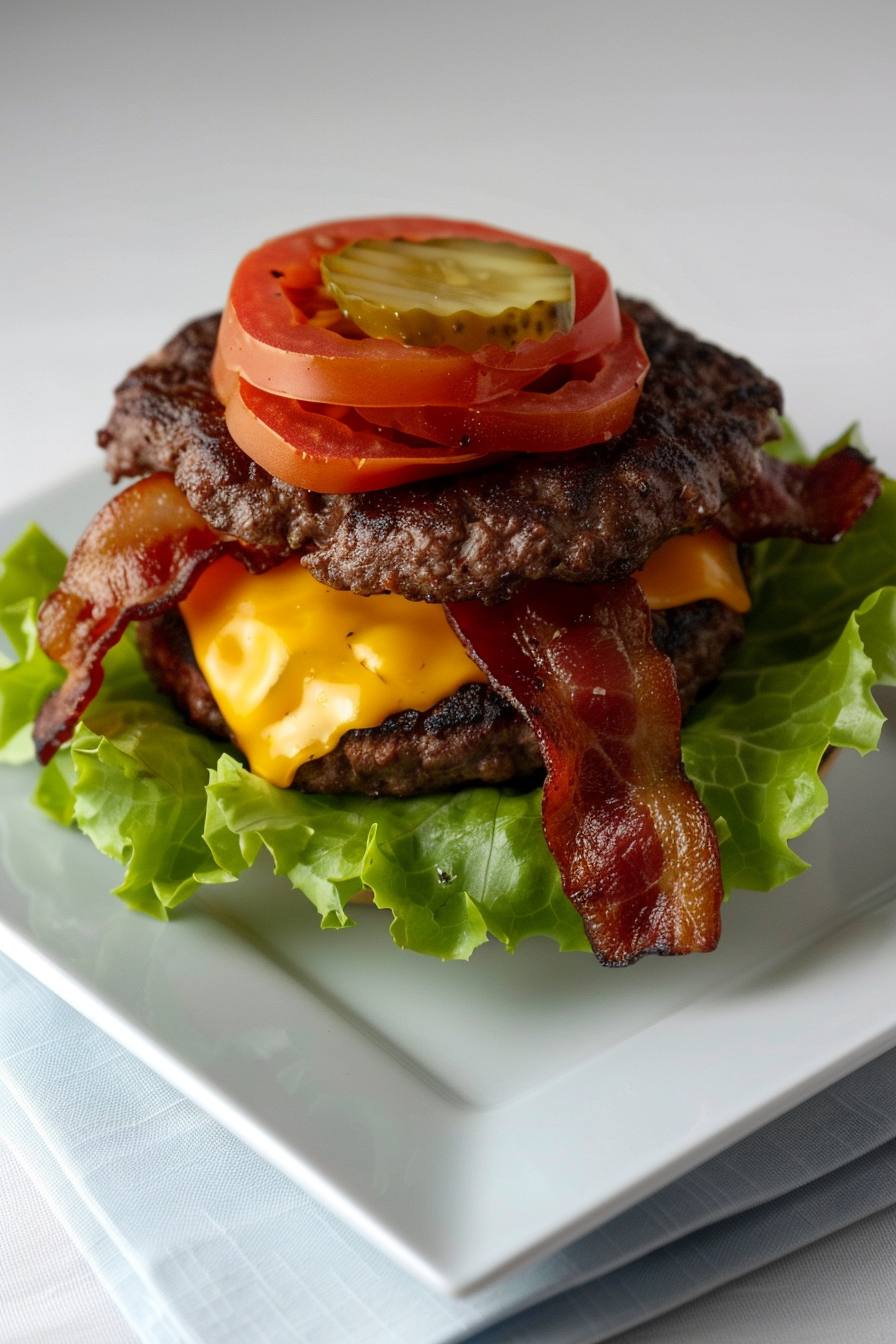 Classic Keto Beef Burgers with Cheese and Bacon