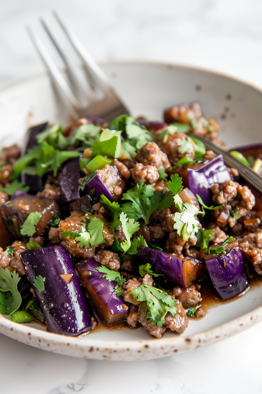 Cooking Eggplant and Ground Beef Stir-Fry