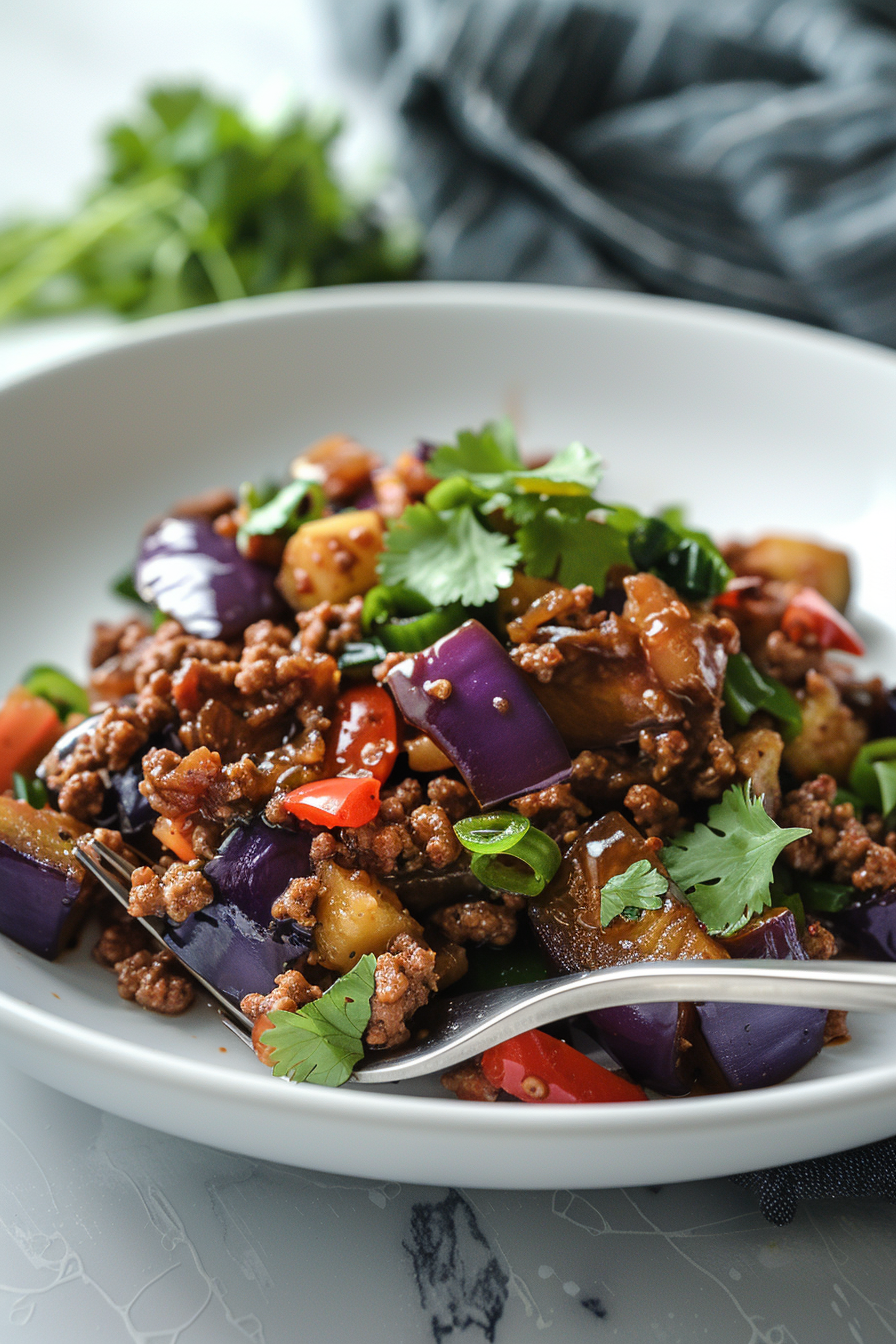 Eggplant and Ground Beef Stir-Fry
