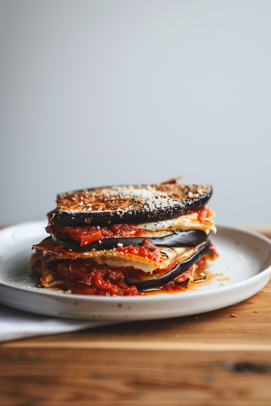 Layering Eggplant Parmesan Stacks