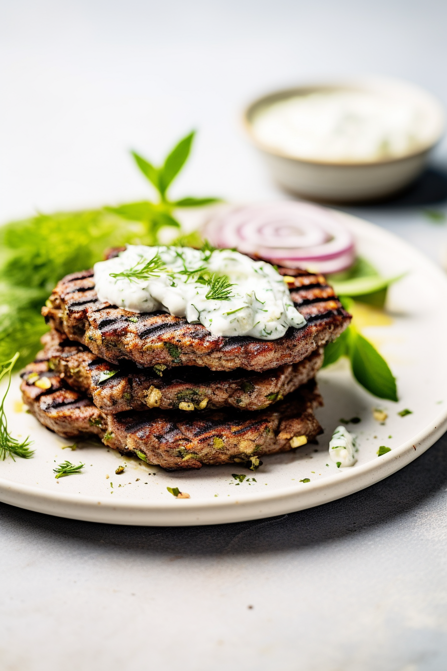 Greek Keto Burgers with Tzatziki Sauce Ready to Serve