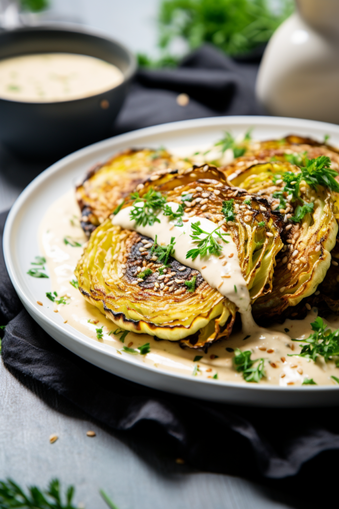 Grilled Cabbage Steaks with Tahini Dressing_001