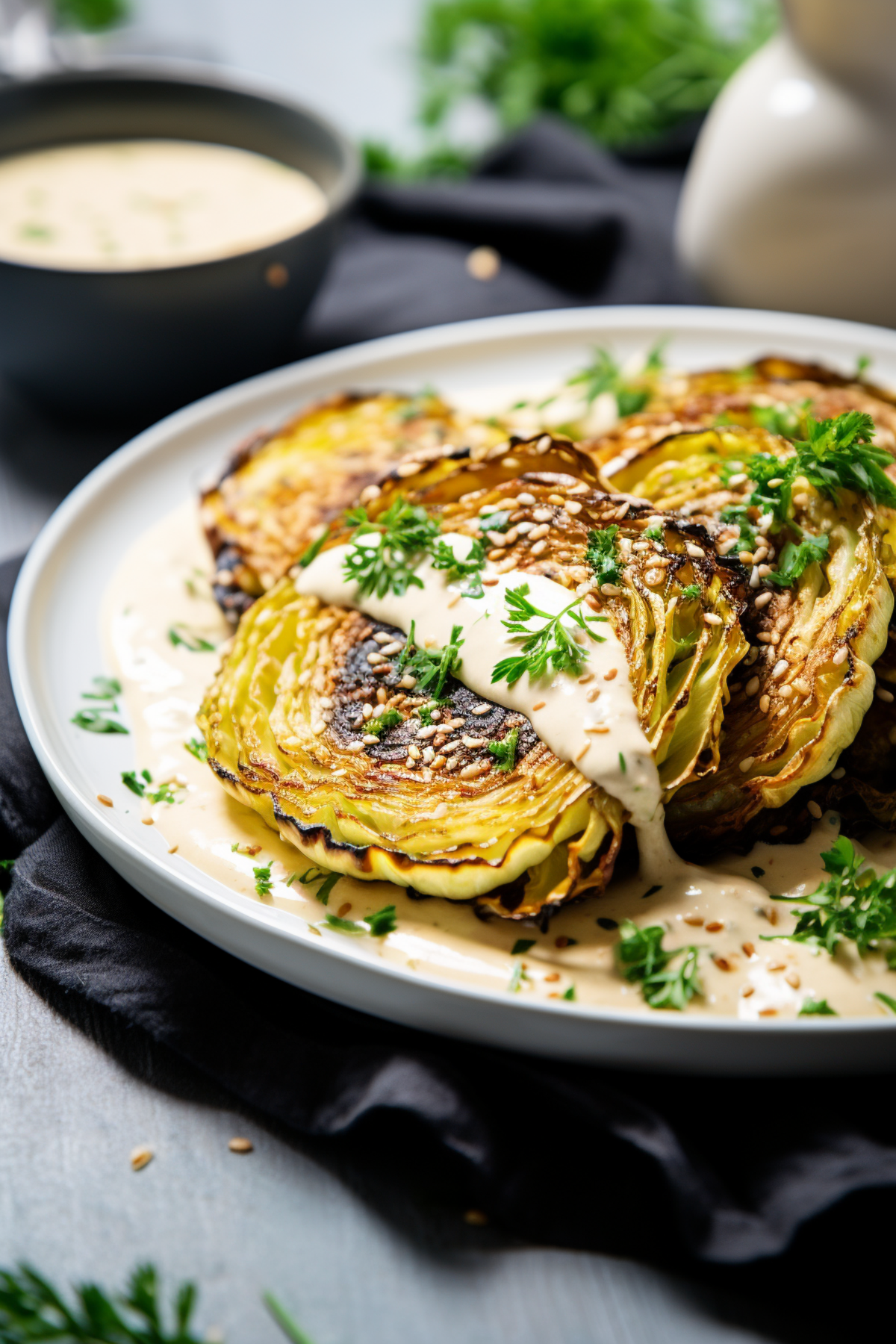 Grilled Cabbage Steaks with Tahini Dressing_001