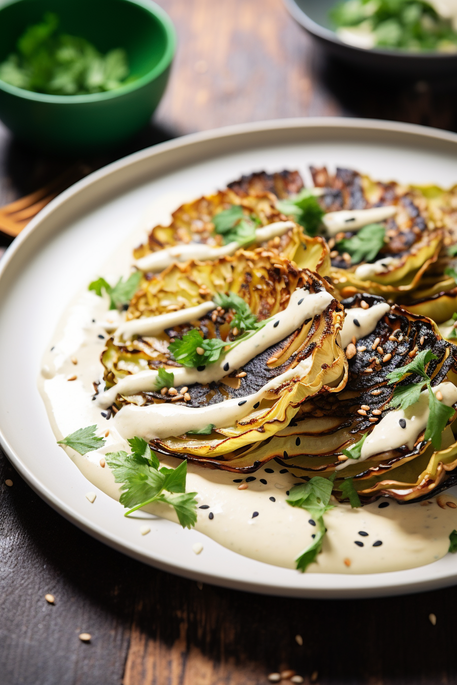 Grilled Cabbage Steaks with Tahini Dressing Ready to Serve