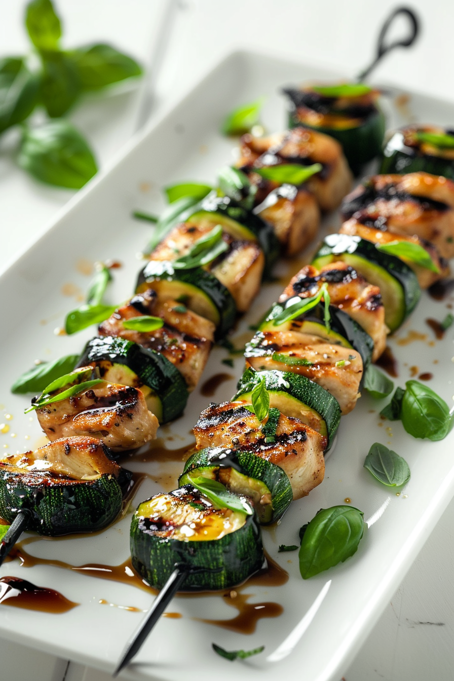 Grilled Chicken and Zucchini Skewers Ready to Serve