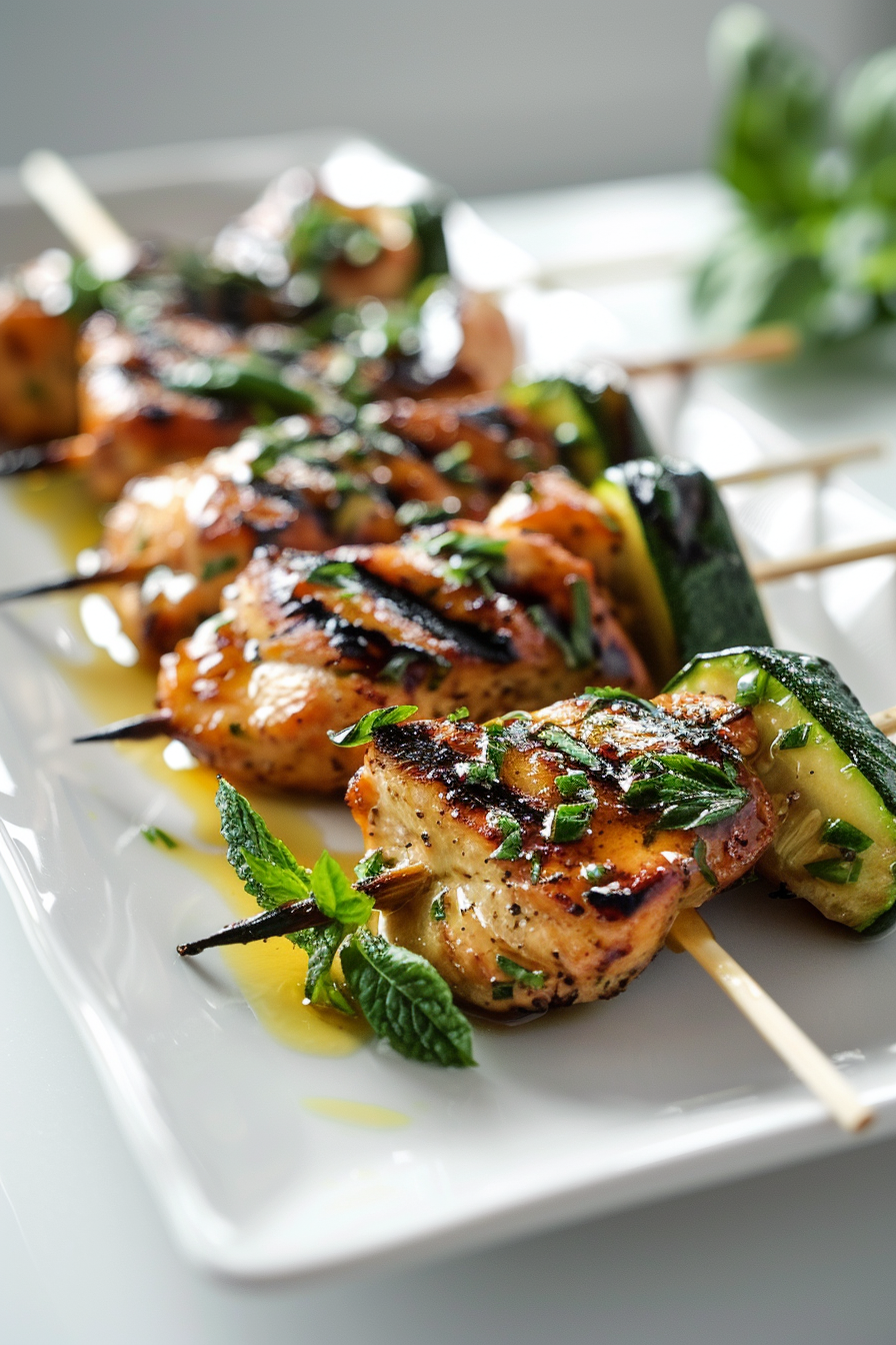 Preparing Grilled Chicken and Zucchini Skewers