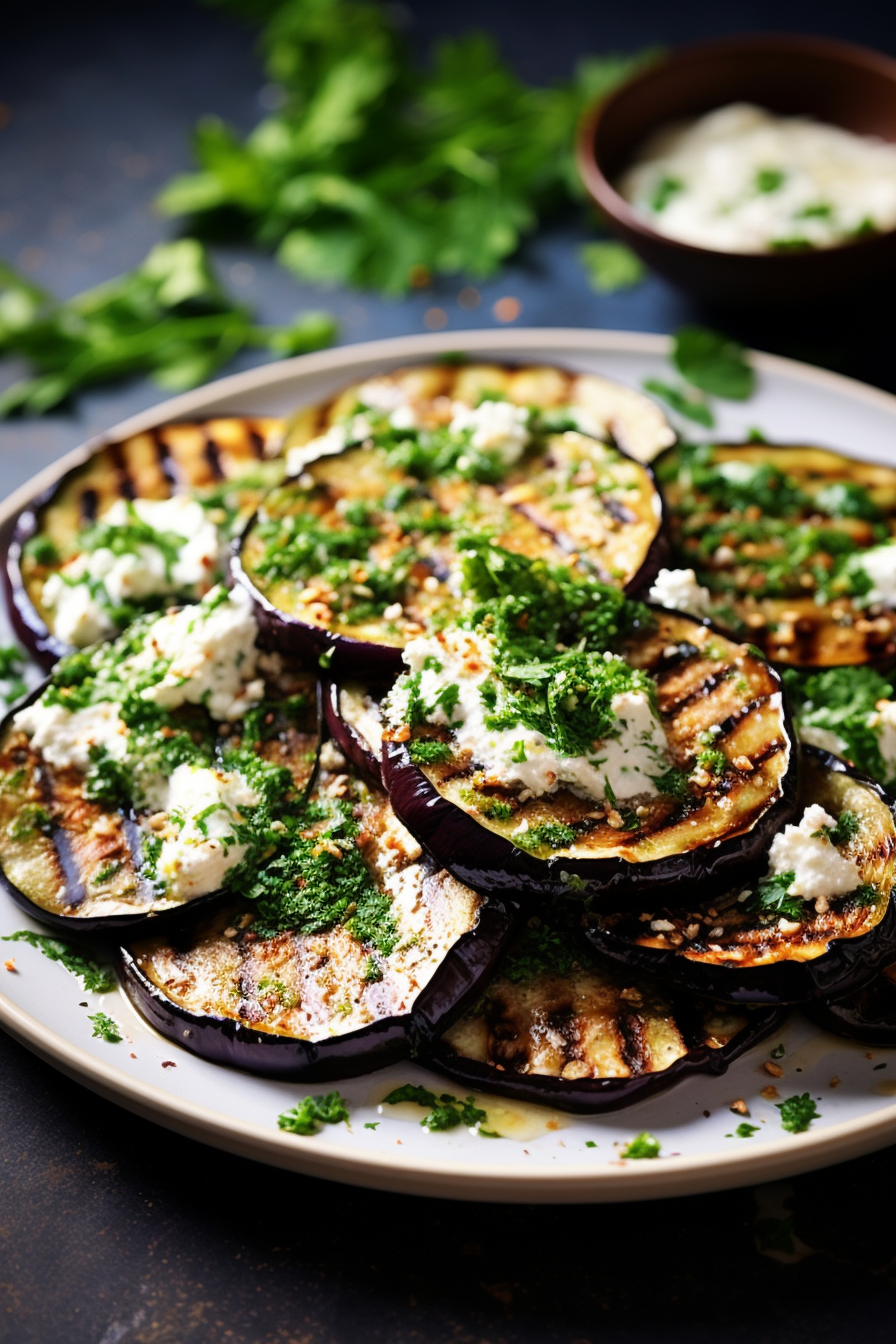 Grilled Eggplant with Herbed Feta Topping