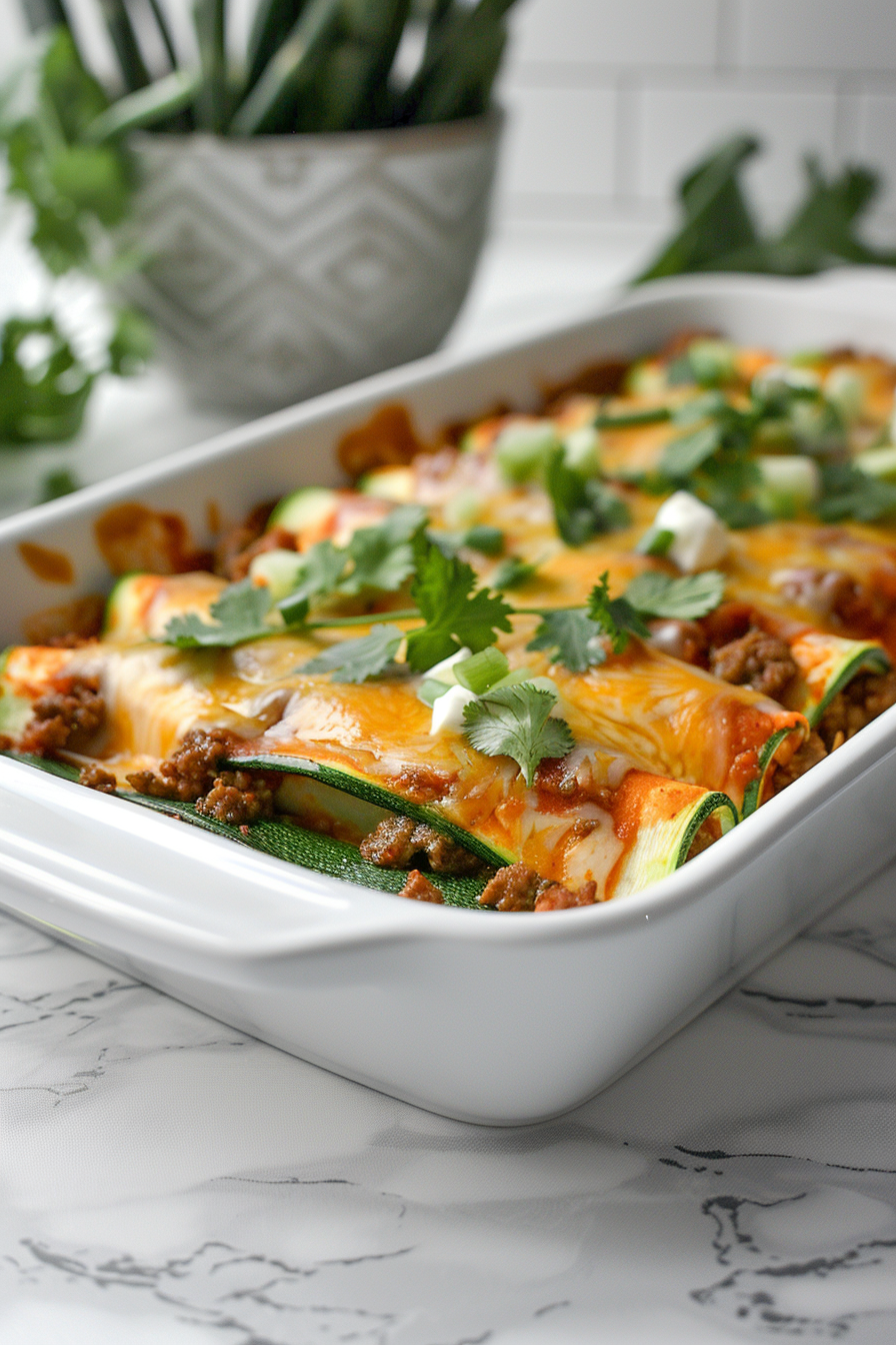 Ground Beef Keto Enchiladas with Zucchini