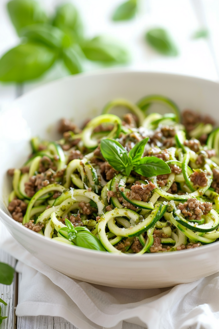 Easy Keto Recipe Ground Beef Zucchini Noodles with Pesto for a Healthy Dinner