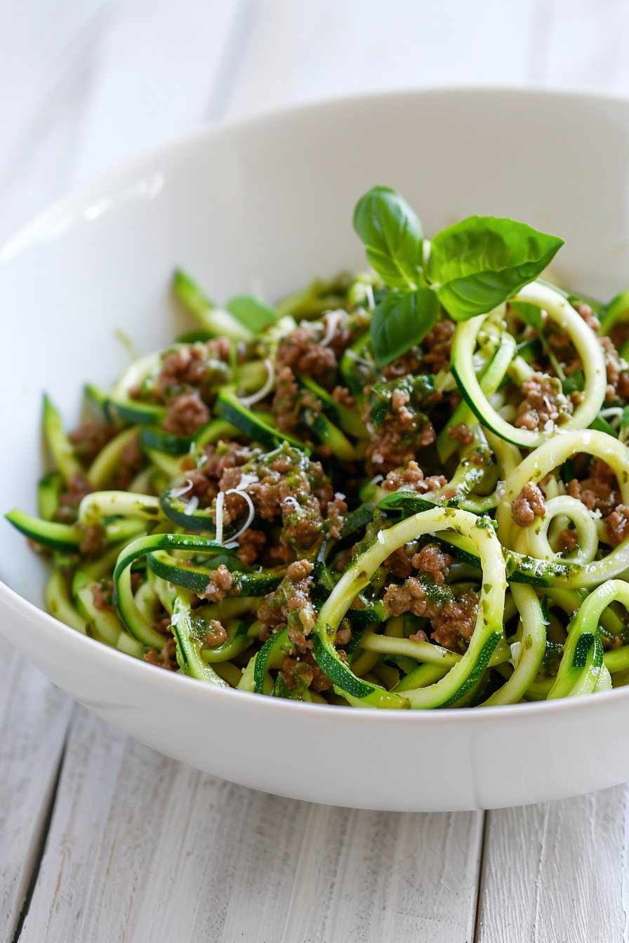 Ingredients for Ground Beef Zucchini Noodles with Pesto
