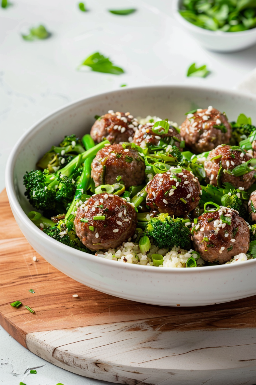 Keto Beef and Broccoli Meatball Bowls