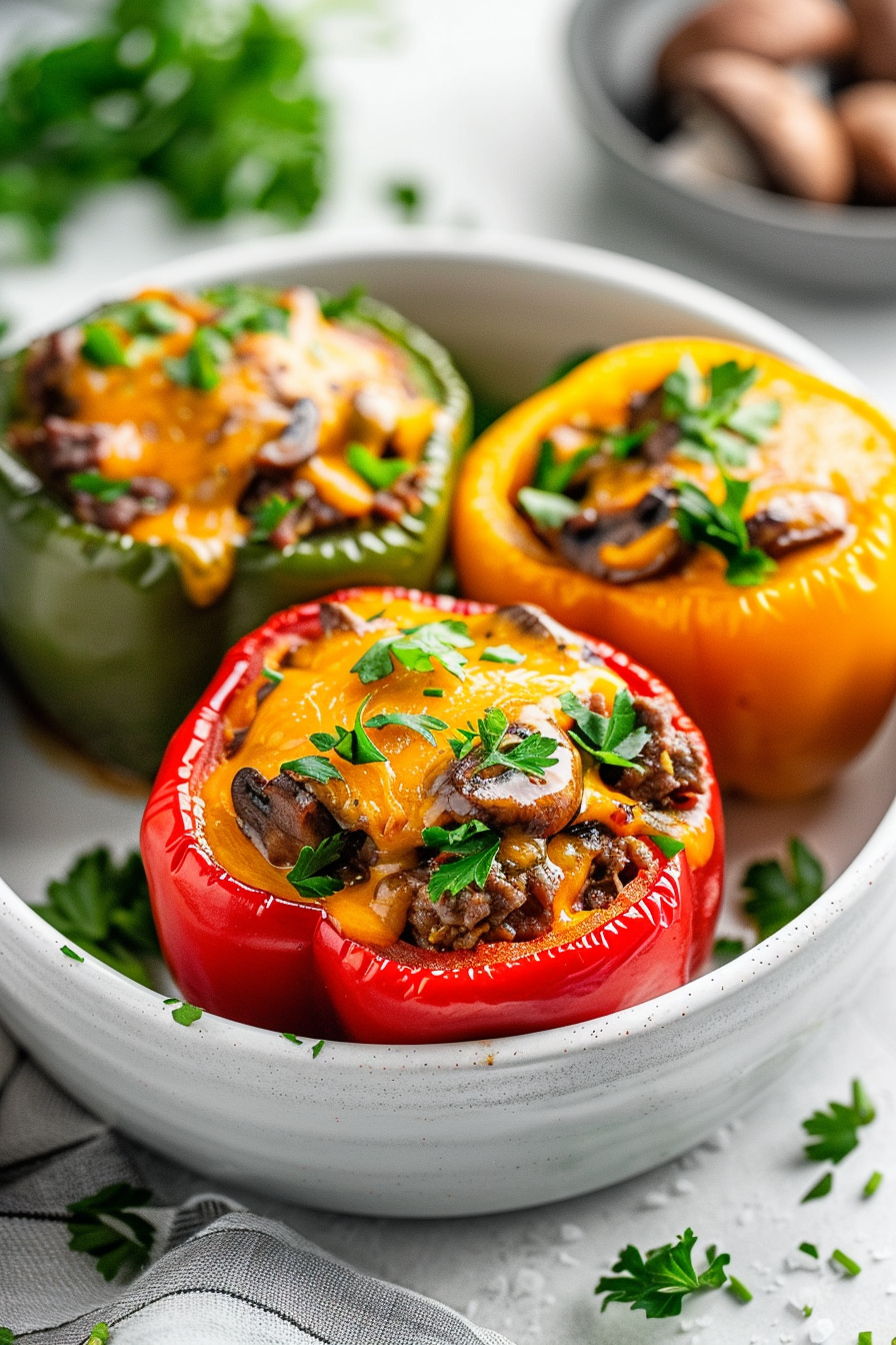 Preparing Keto Stuffed Peppers