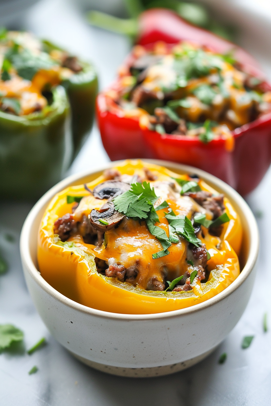 Keto Beef and Mushroom Stuffed Bell Peppers